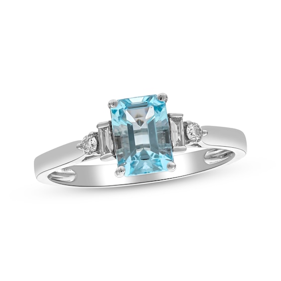 Emerald-Cut Aquamarine & Diamond Ring 1/8 ct tw 14K White Gold