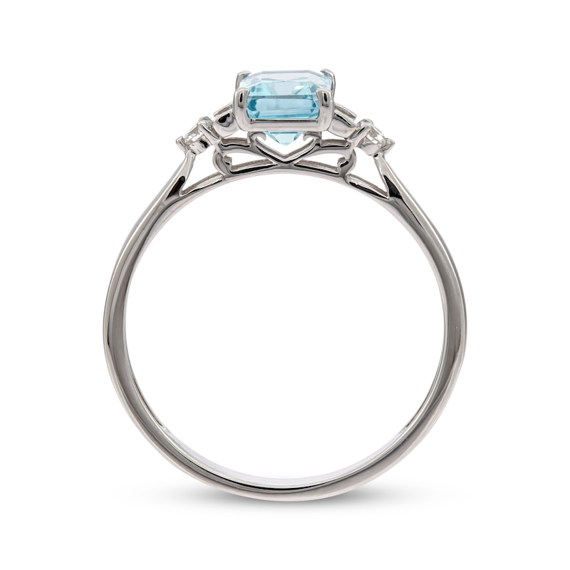 Main Image 2 of Emerald-Cut Aquamarine & Diamond Ring 1/8 ct tw 14K White Gold