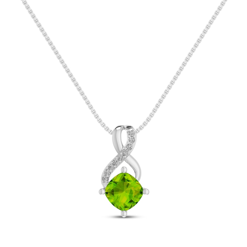 Main Image 1 of Cushion-Cut Peridot & White Topaz Necklace Sterling Silver 18&quot;