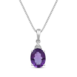 Oval-Cut Amethyst & White Lab-Created Sapphire Necklace Sterling Silver 18&quot;