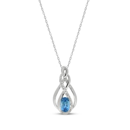 Oval-Cut Swiss Blue Topaz & White Lab-Created Sapphire Necklace Sterling Silver 18"