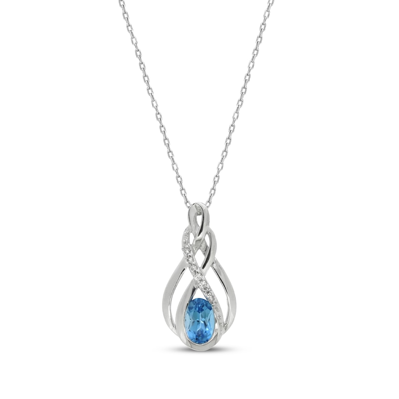 Main Image 1 of Oval-Cut Swiss Blue Topaz & White Lab-Created Sapphire Necklace Sterling Silver 18&quot;