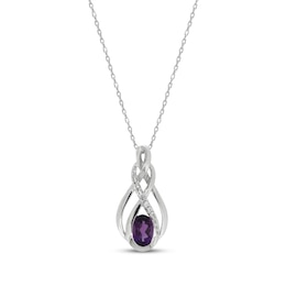 Oval-Cut Amethyst & White Lab-Created Sapphire Necklace Sterling Silver 18&quot;