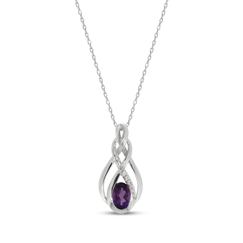 Main Image 1 of Oval-Cut Amethyst & White Lab-Created Sapphire Necklace Sterling Silver 18&quot;