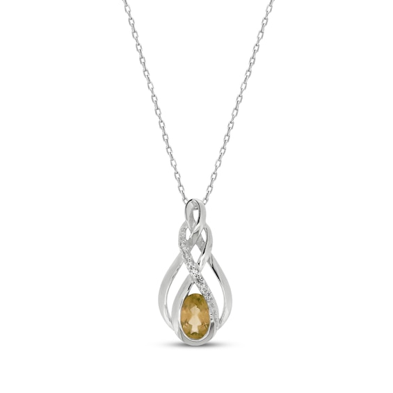 Oval-Cut Citrine & White Lab-Created Sapphire Necklace Sterling Silver 18"