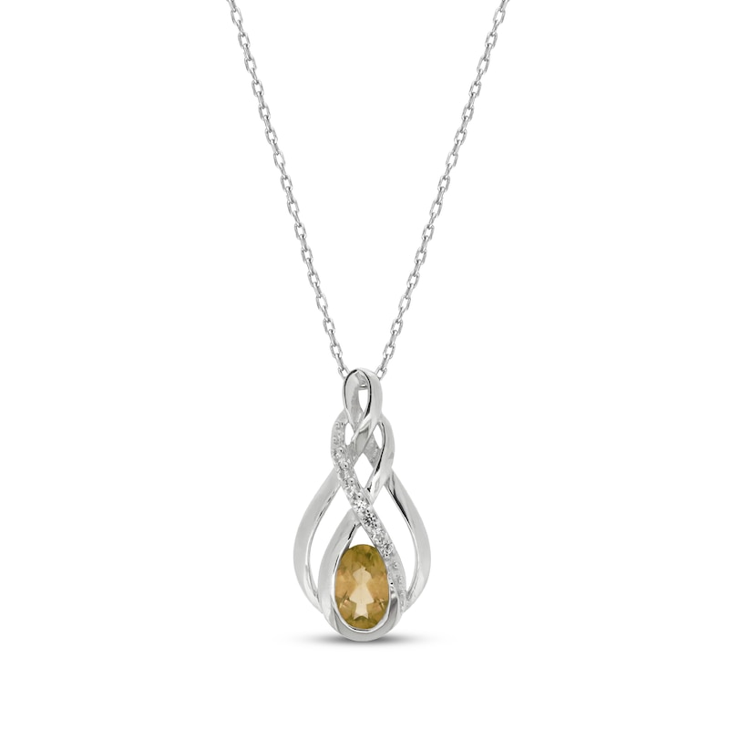 Main Image 1 of Oval-Cut Citrine & White Lab-Created Sapphire Necklace Sterling Silver 18&quot;