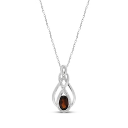 Oval-Cut Garnet & White Lab-Created Sapphire Necklace Sterling Silver 18&quot;