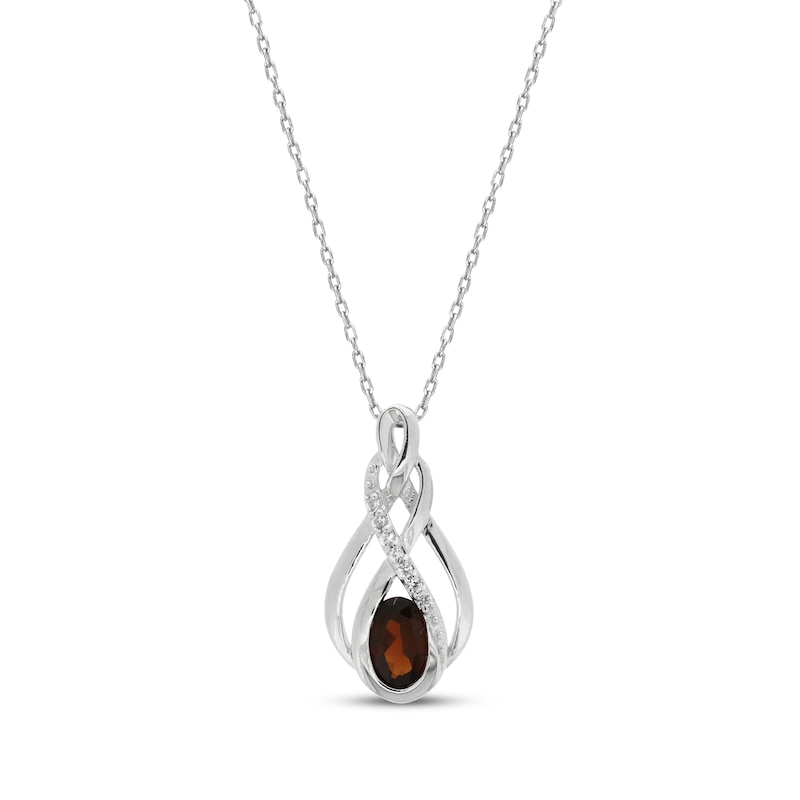 Main Image 1 of Oval-Cut Garnet & White Lab-Created Sapphire Necklace Sterling Silver 18&quot;