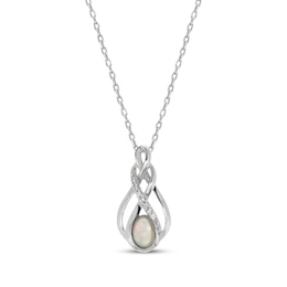 Oval-Cut Lab-Created Opal & White Lab-Created Sapphire Necklace Sterling Silver 18&quot;