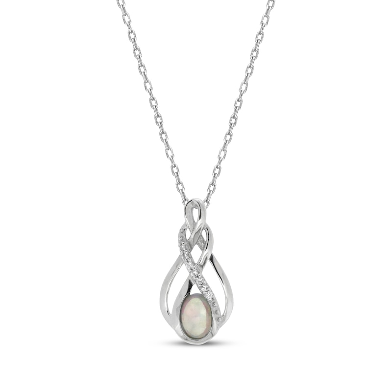 Main Image 1 of Oval-Cut Lab-Created Opal & White Lab-Created Sapphire Necklace Sterling Silver 18&quot;