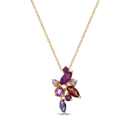 Amethyst, Garnet, Iolite & Tanzanite Multi-Shapes Necklace 10K Yellow Gold