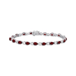 Pear-Shaped Garnet & White Lab-Created Sapphire Bracelet Sterling Silver 7.25”