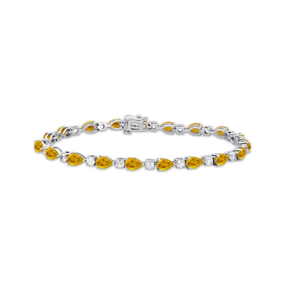 Pear-Shaped Citrine & White Lab-Created Sapphire Bracelet Sterling Silver 7.25”