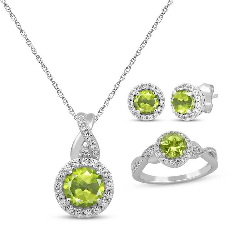 Round-Cut Peridot & White Lab-Created Sapphire Gift Set Sterling Silver