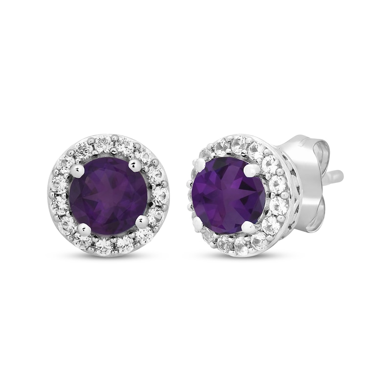 Main Image 4 of Round-Cut Amethyst & White Lab-Created Sapphire Gift Set Sterling Silver - Size 7