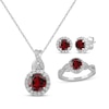 Thumbnail Image 1 of Round-Cut Garnet & White Lab-Created Sapphire Gift Set Sterling Silver - Size 7