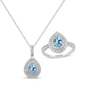 Thumbnail Image 1 of Pear-Shaped Swiss Blue Topaz & White Lab-Created Sapphire Gift Set Sterling Silver - Size 7