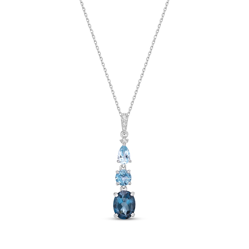 Main Image 1 of Multi-Shape Blue Topaz & White Lab-Created Sapphire Necklace Sterling Silver 18”