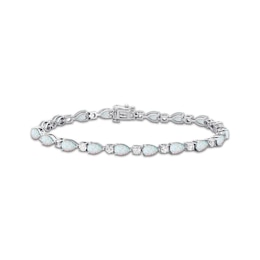 Pear-Shaped Lab-Created Opal & White Lab-Created Sapphire Bracelet Sterling Silver 7.25”