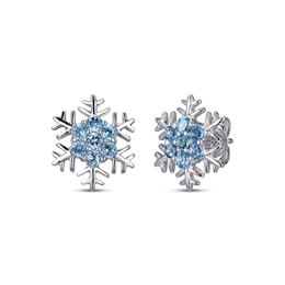 Round-Cut Swiss Blue Topaz Snowflake Stud Earrings Sterling Silver