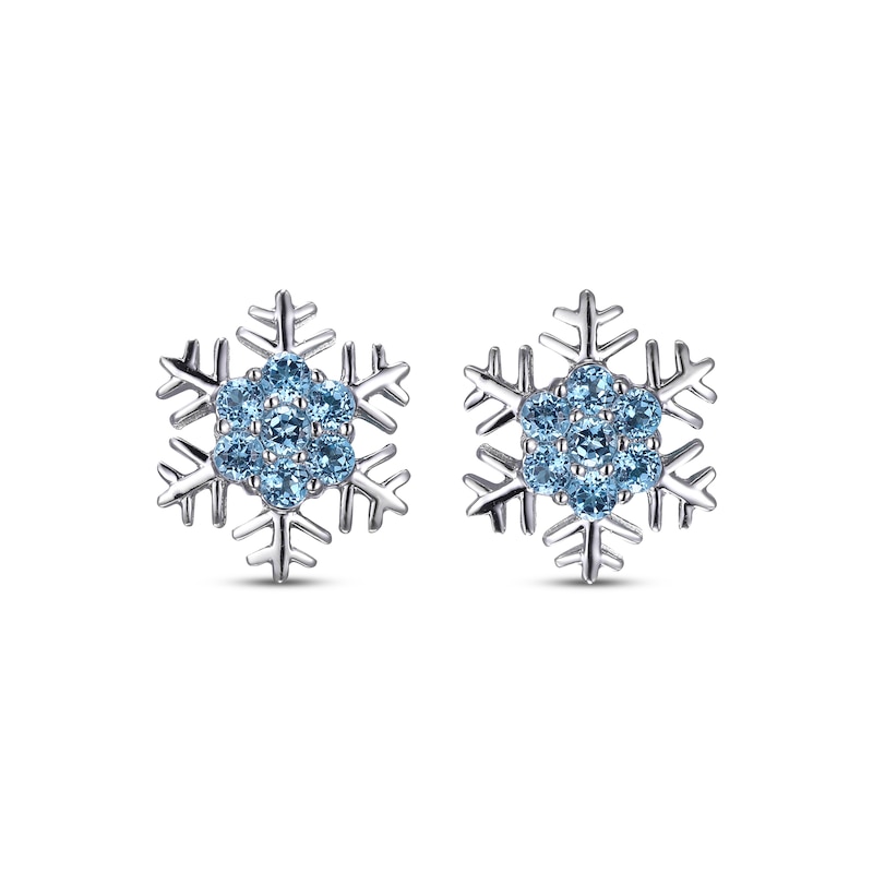 Main Image 2 of Round-Cut Swiss Blue Topaz Snowflake Stud Earrings Sterling Silver