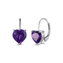 Heart-Shaped Amethyst Solitaire Earrings Sterling Silver