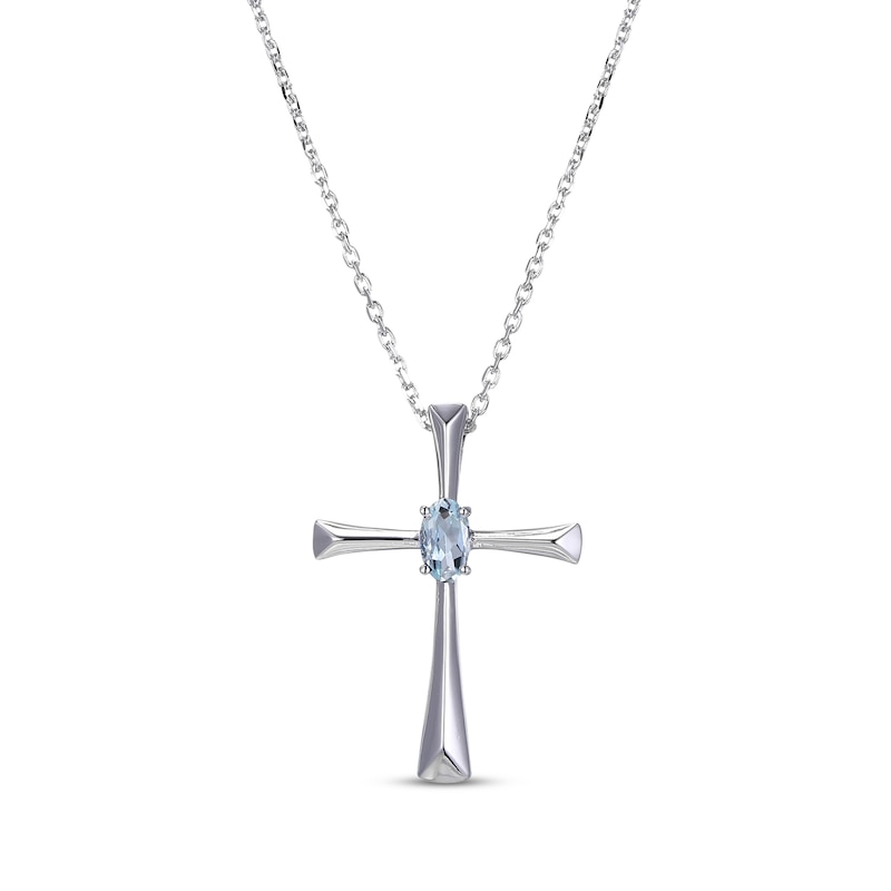 Oval-Cut Aquamarine Cross Necklace Sterling Silver 18”