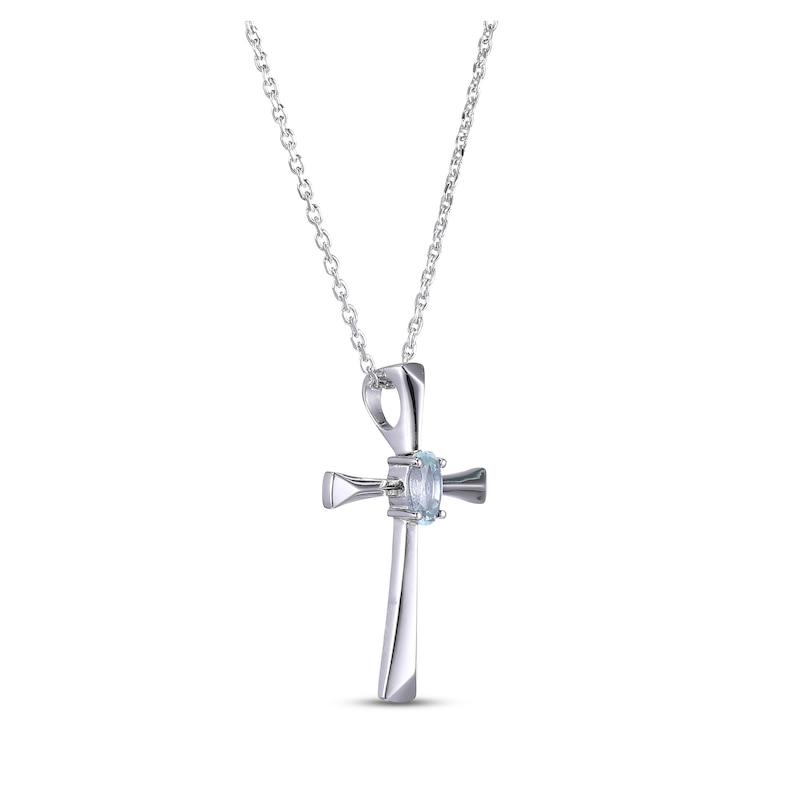 Main Image 2 of Oval-Cut Aquamarine Cross Necklace Sterling Silver 18”