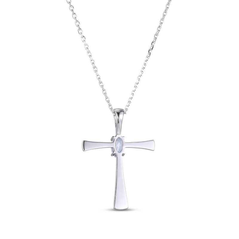 Main Image 3 of Oval-Cut Aquamarine Cross Necklace Sterling Silver 18”