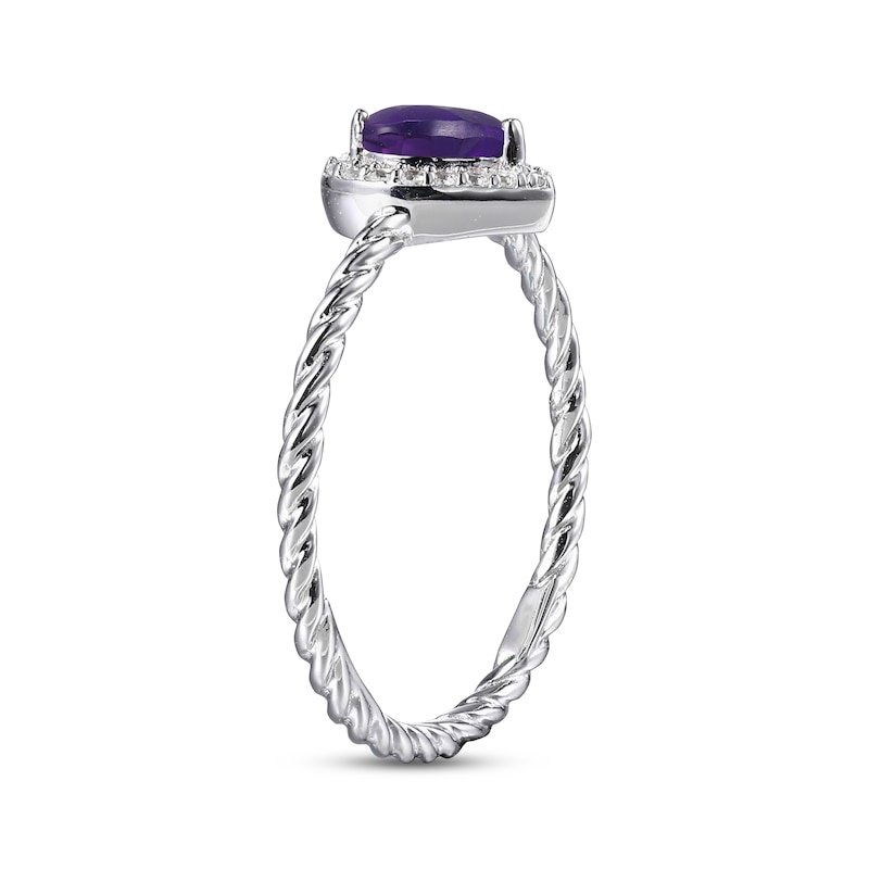 Main Image 2 of Heart-Shaped Amethyst & White Lab-Created Sapphire Ring Sterling Silver