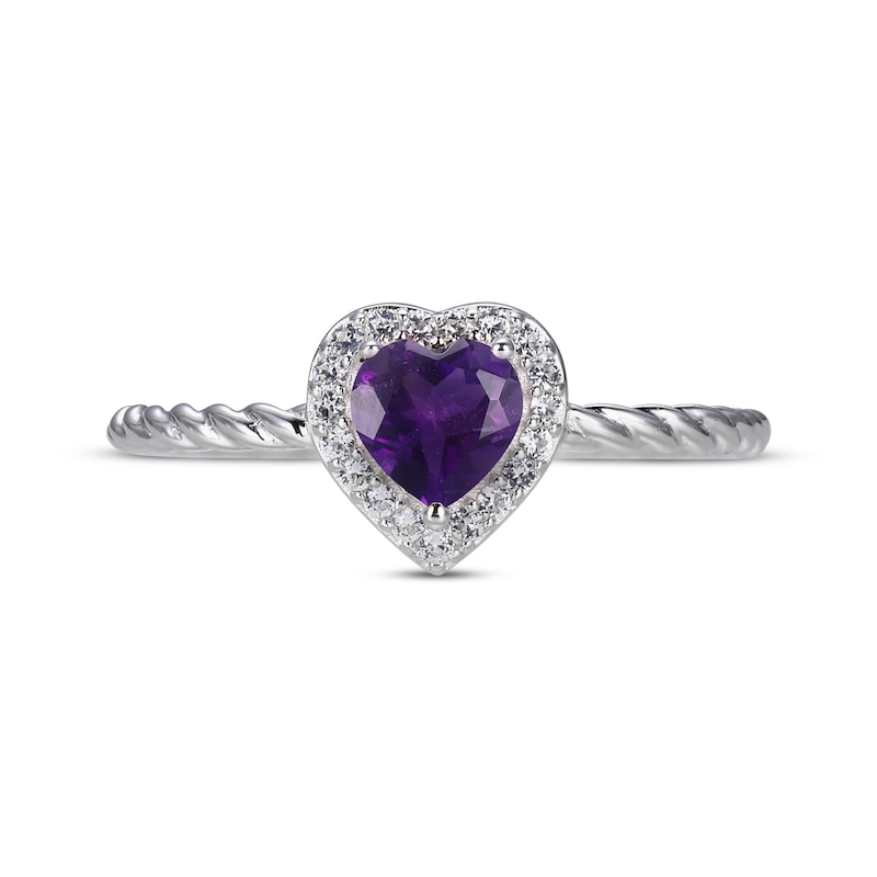 Main Image 3 of Heart-Shaped Amethyst & White Lab-Created Sapphire Ring Sterling Silver