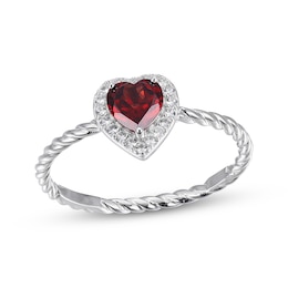 Heart-Shaped Garnet & White Lab-Created Sapphire Ring Sterling Silver