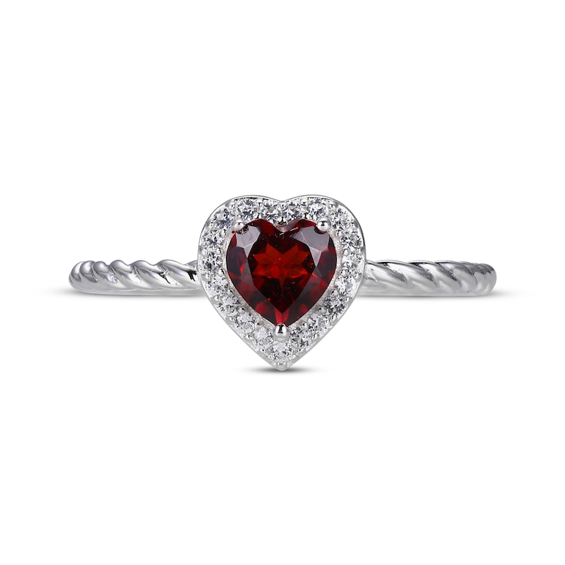 Main Image 3 of Heart-Shaped Garnet & White Lab-Created Sapphire Ring Sterling Silver