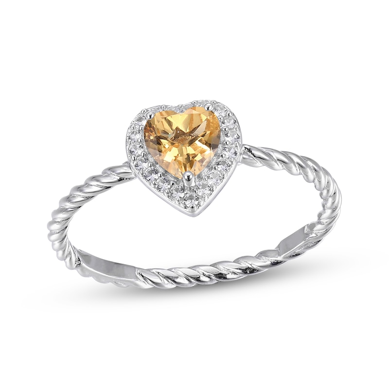 Main Image 1 of Heart-Shaped Citrine & White Lab-Created Sapphire Ring Sterling Silver