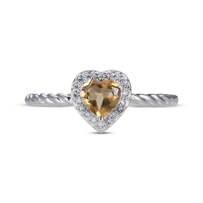 Main Image 3 of Heart-Shaped Citrine & White Lab-Created Sapphire Ring Sterling Silver