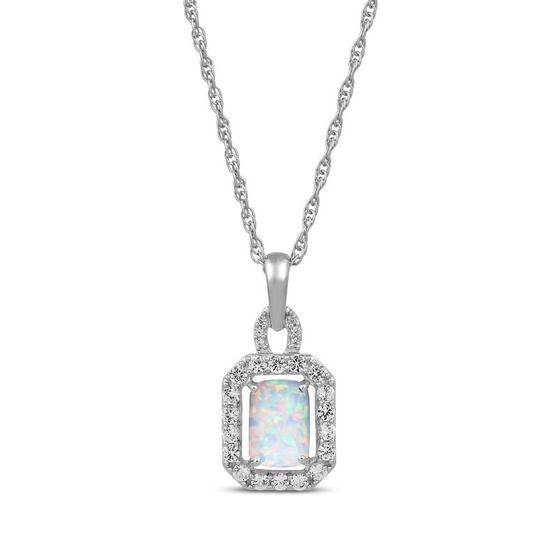 Main Image 2 of Octagon-Cut Lab-Created Opal & White Lab-Created Sapphire Necklace & Ring Gift Set Sterling Silver - Size 7