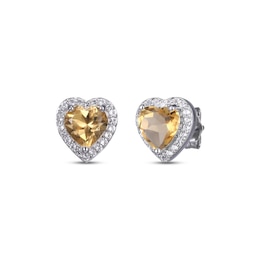 Heart-Shaped Citrine & White Lab-Created Sapphire Stud Earrings Sterling Silver