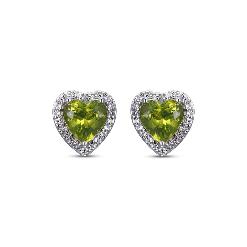 Heart-Shaped Peridot & White Lab-Created Sapphire Stud Earrings Sterling Silver