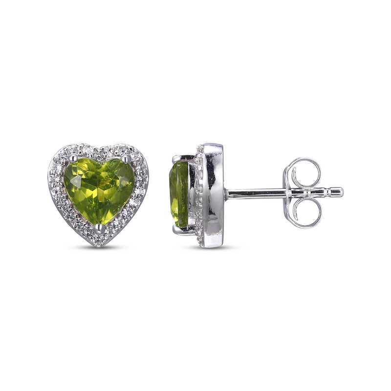 Heart-Shaped Peridot & White Lab-Created Sapphire Stud Earrings Sterling Silver