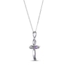 Thumbnail Image 1 of Round-Cut Amethyst & White Lab-Created Sapphire Cross Necklace Sterling Silver 18”