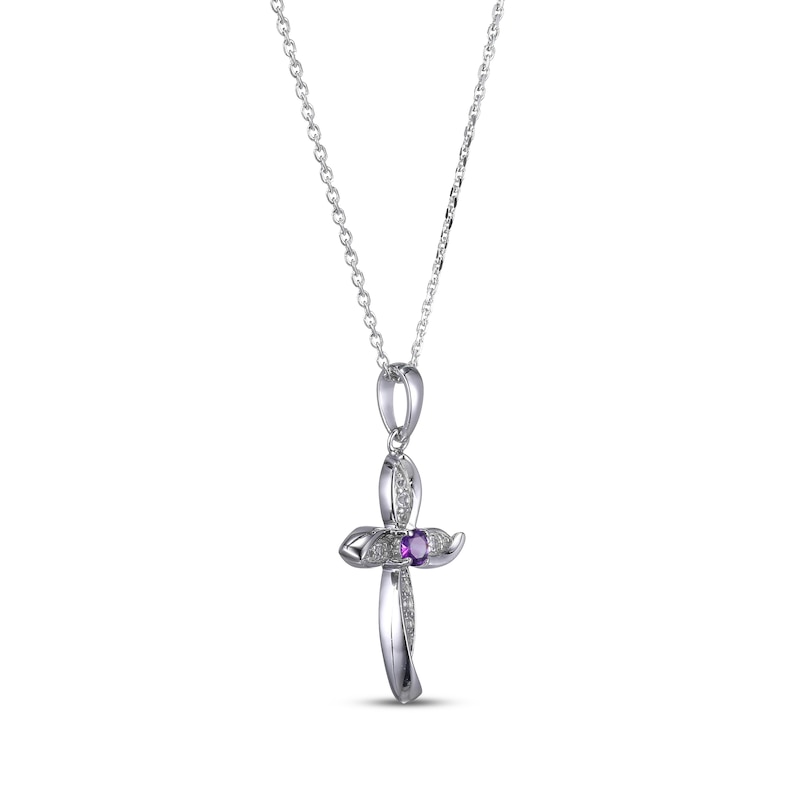 Round-Cut Amethyst & White Lab-Created Sapphire Cross Necklace Sterling Silver 18”