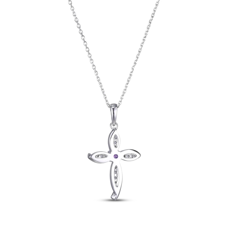 Round-Cut Amethyst & White Lab-Created Sapphire Cross Necklace Sterling Silver 18”