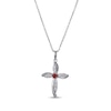 Thumbnail Image 0 of Round-Cut Garnet & White Lab-Created Sapphire Cross Necklace Sterling Silver 18”