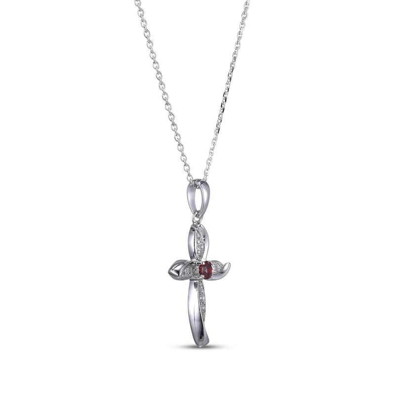 Round-Cut Garnet & White Lab-Created Sapphire Cross Necklace Sterling Silver 18”