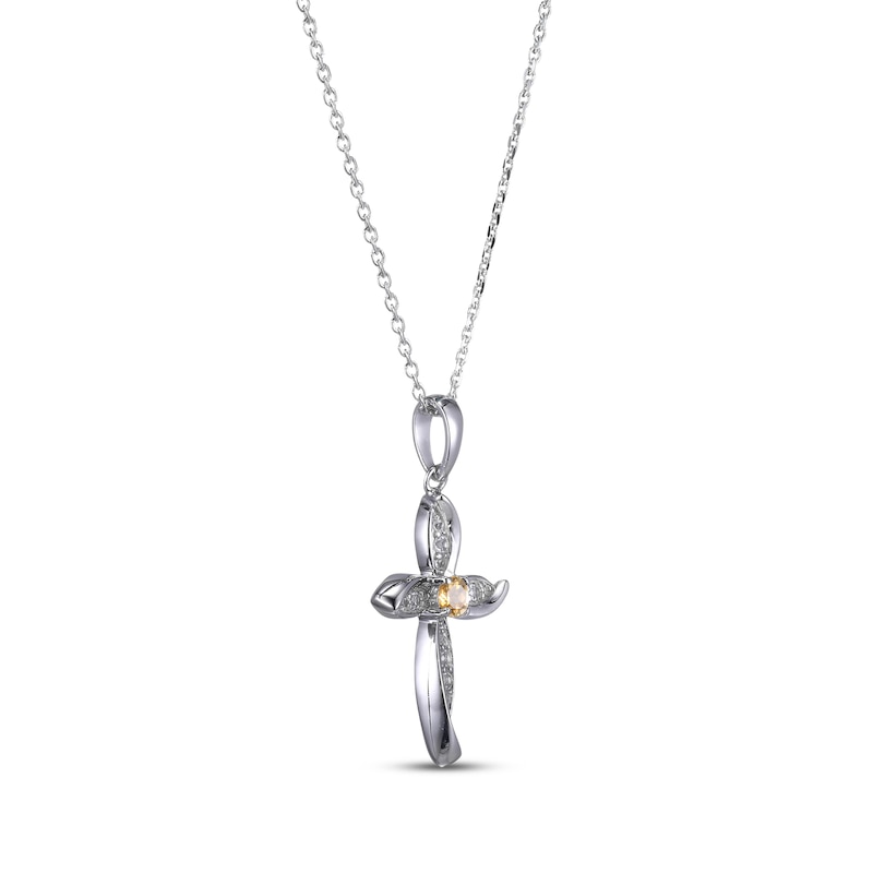 Main Image 2 of Round-Cut Citrine & White Lab-Created Sapphire Cross Necklace Sterling Silver 18”