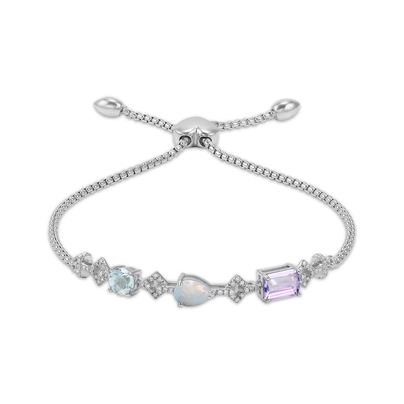 Main Image 1 of Multi-Gemstone Bolo Bracelet 1/5 ct tw Diamond Sterling Silver