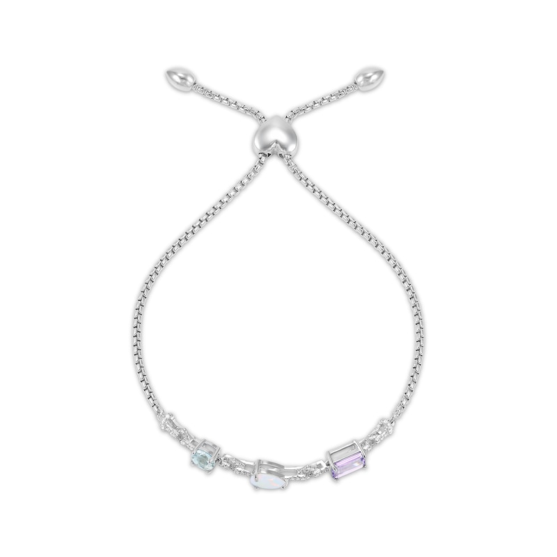 Main Image 2 of Multi-Gemstone Bolo Bracelet 1/5 ct tw Diamond Sterling Silver