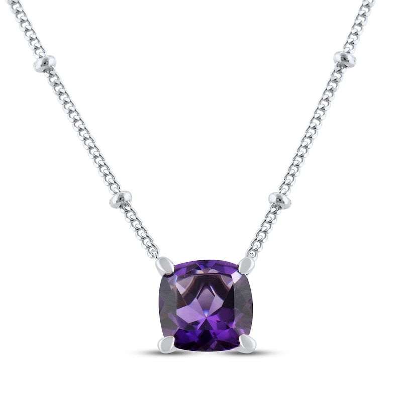 Main Image 1 of Cushion-Cut Amethyst Solitaire Necklace Sterling Silver 17”