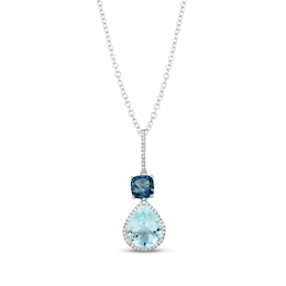 Cushion-Cut London Blue Topaz, Pear-Shaped Sky Blue Topaz & Round-Cut Diamond Necklace 1/8 ct tw Sterling Silver 18”