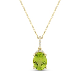 Oval-Cut Peridot & Round-Cut Diamond Necklace 1/20 ct tw 10K Yellow Gold 18”